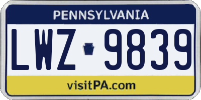 PA license plate LWZ9839