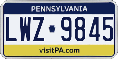 PA license plate LWZ9845