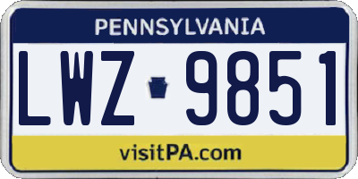 PA license plate LWZ9851
