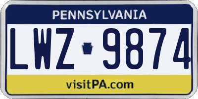 PA license plate LWZ9874