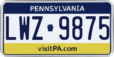 PA license plate LWZ9875