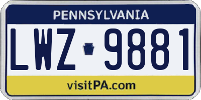 PA license plate LWZ9881