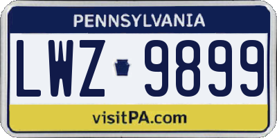 PA license plate LWZ9899