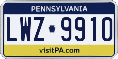 PA license plate LWZ9910