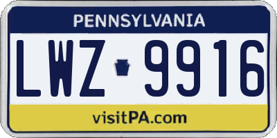 PA license plate LWZ9916