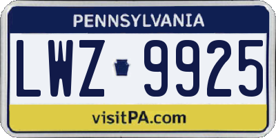 PA license plate LWZ9925