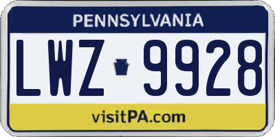 PA license plate LWZ9928
