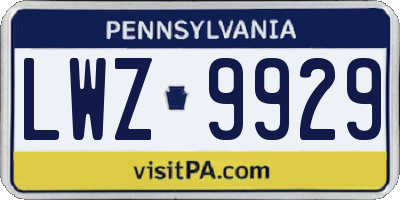 PA license plate LWZ9929