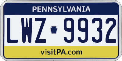 PA license plate LWZ9932
