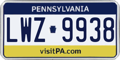 PA license plate LWZ9938