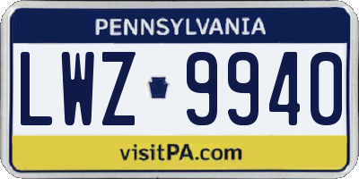 PA license plate LWZ9940
