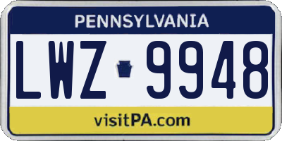 PA license plate LWZ9948