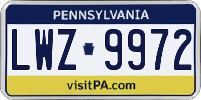 PA license plate LWZ9972