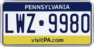 PA license plate LWZ9980