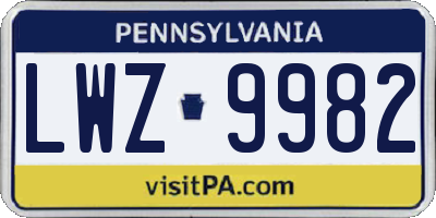 PA license plate LWZ9982