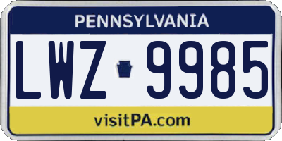PA license plate LWZ9985