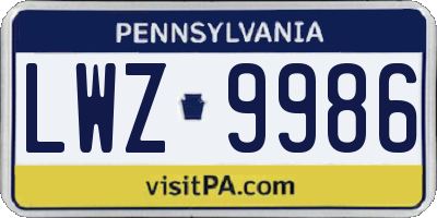 PA license plate LWZ9986