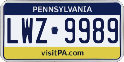 PA license plate LWZ9989