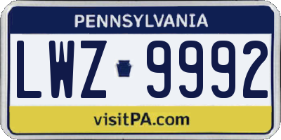 PA license plate LWZ9992