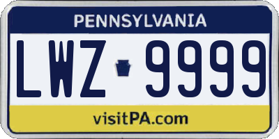 PA license plate LWZ9999
