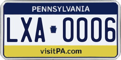 PA license plate LXA0006