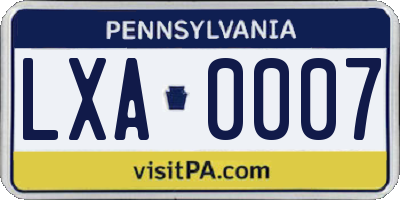 PA license plate LXA0007
