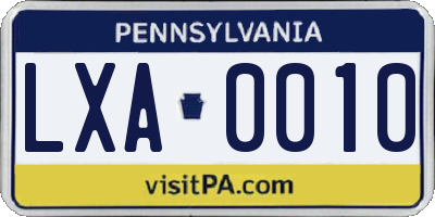 PA license plate LXA0010
