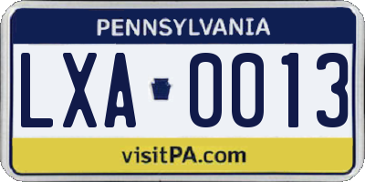PA license plate LXA0013