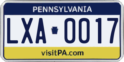 PA license plate LXA0017