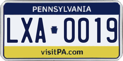 PA license plate LXA0019