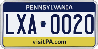 PA license plate LXA0020