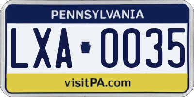 PA license plate LXA0035