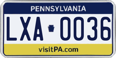 PA license plate LXA0036