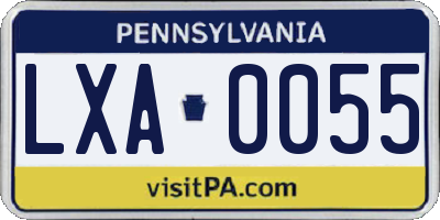 PA license plate LXA0055