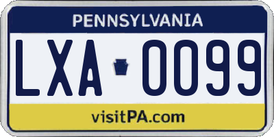 PA license plate LXA0099