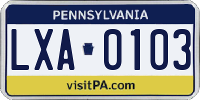 PA license plate LXA0103