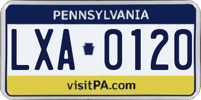PA license plate LXA0120