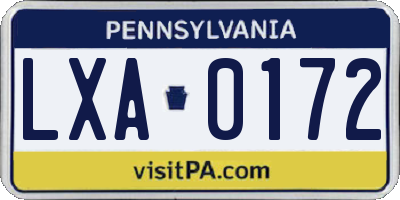 PA license plate LXA0172