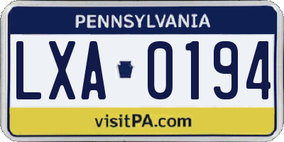 PA license plate LXA0194