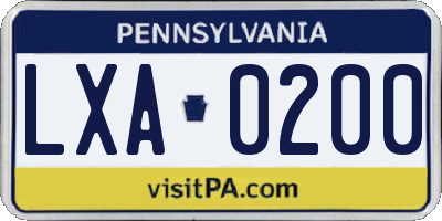 PA license plate LXA0200