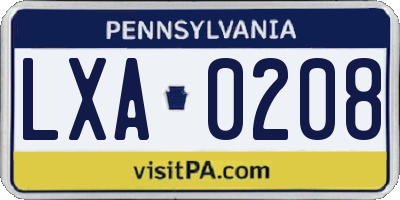 PA license plate LXA0208
