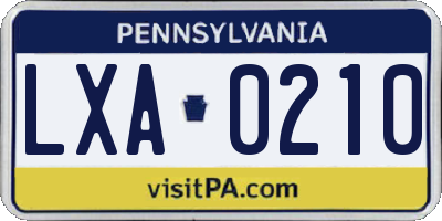 PA license plate LXA0210