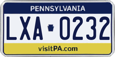 PA license plate LXA0232