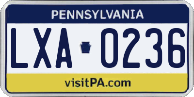 PA license plate LXA0236