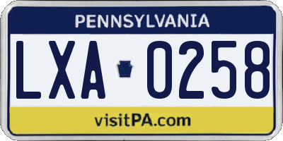 PA license plate LXA0258