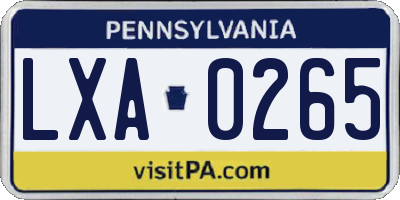 PA license plate LXA0265