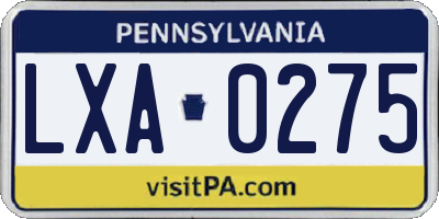 PA license plate LXA0275