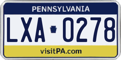 PA license plate LXA0278
