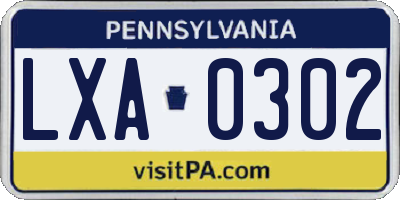 PA license plate LXA0302
