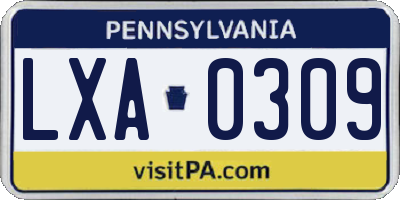 PA license plate LXA0309